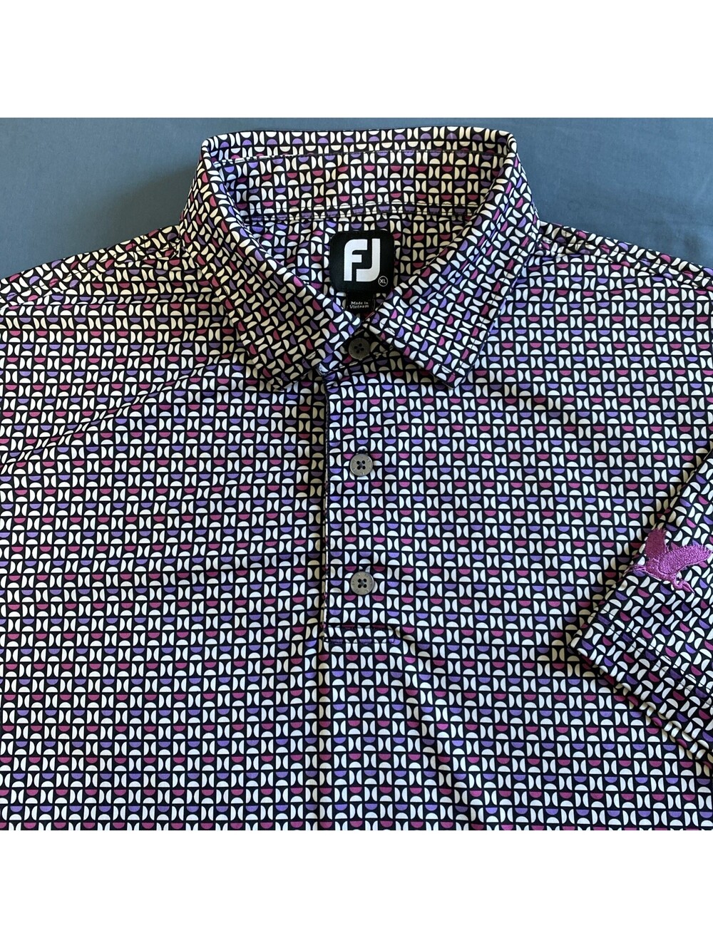 Footjoy Golf Polo Shirt Geometric AOP Men XL Multicolor Performance Short Sleeve